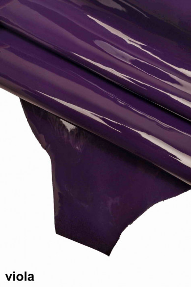 VERNICE colorata-PELLE verniciata tinta unita viola -grigio -blu- cuoio laccato lucido, un po' rigido, look classico