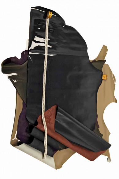 VERNICE colorata-PELLE verniciata tinta unita viola -grigio -blu- cuoio laccato lucido, un po' rigido, look classico