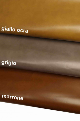 Brown/ gray/ yellow ocher matte leather skins calfskin, calf cowhide with shade of color, stiff genuine italian hides