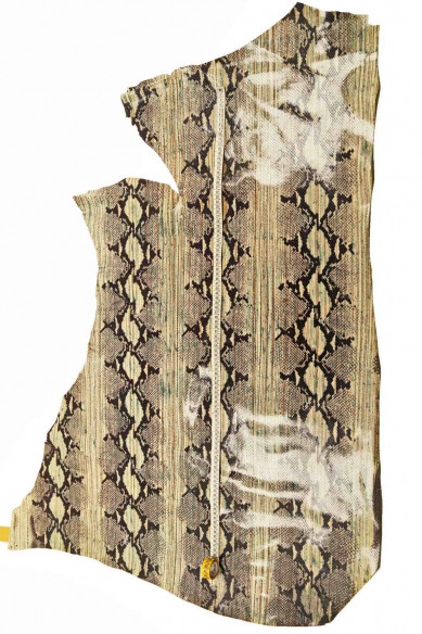 Pelle PITONE stampato su vitello - pellame con disegno serpente righe MULTICOLOR e livrea nera - rettile fantasia