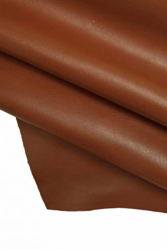 Genuine leather hides calfskin brick cowhide brick brown saffiano embossed textured print calf stiff italian skins