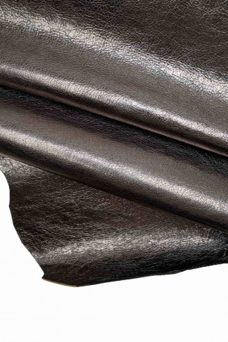 Anthracite METALLIC leather HIDES goatskin grainy goat grain reinforced with fabric genuine italian skins for crafting