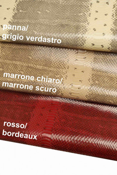 GENUINE leather hide CALFSKIN cream/burgundy/brown snake textured cowhide python print calf scales cow italian skins