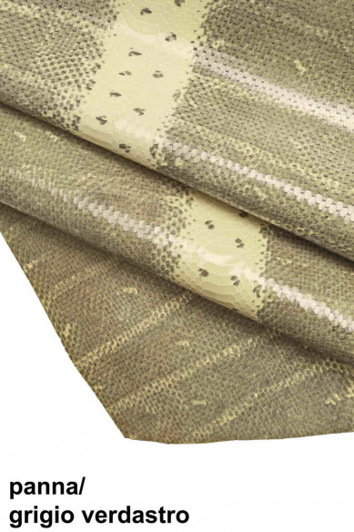 PELLE italiana, mezzo vitello stampa SQUAMETTA e disegno serpente, lucido, un po' rigido, 3 colori disponibili