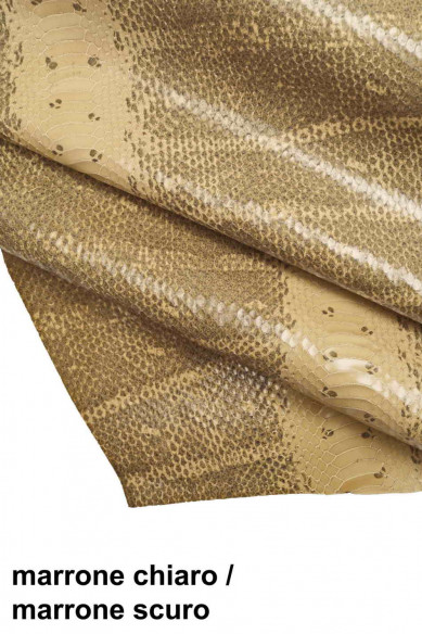 PELLE italiana, mezzo vitello stampa SQUAMETTA e disegno serpente, lucido, un po' rigido, 3 colori disponibili