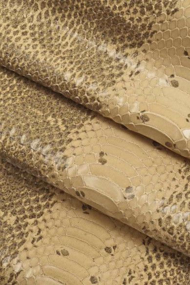 GENUINE leather hide CALFSKIN cream/burgundy/brown snake textured cowhide python print calf scales cow italian skins