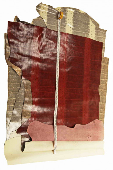 GENUINE leather hide CALFSKIN cream/burgundy/brown snake textured cowhide python print calf scales cow italian skins