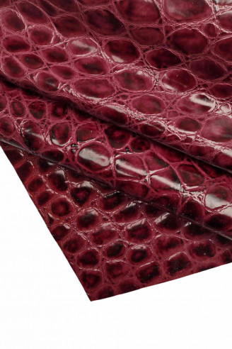 GENUINE leather hide CALFSKIN plum/purple crocodile embossed cowhide stiff calf croc textured cow italian skins