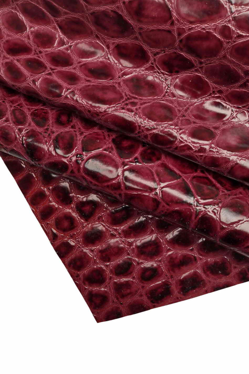 GENUINE leather hide CALFSKIN plum/purple crocodile embossed