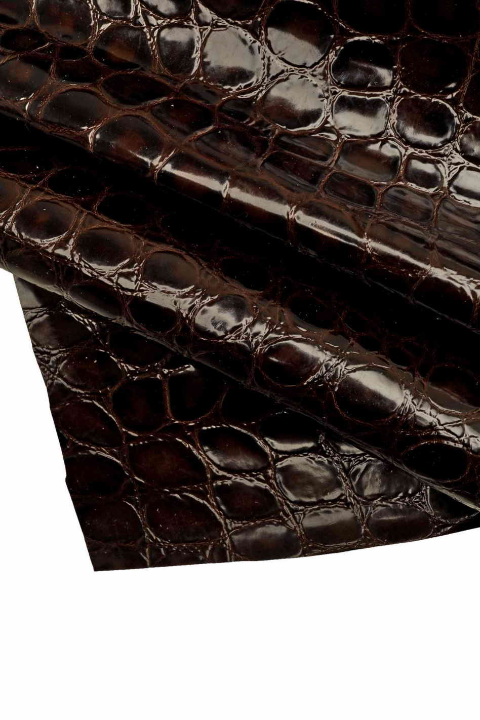 GENUINE leather hide CALFSKIN dark brown crocodile embossed cowhide stiff  calf croc textured glossy cow italian skins