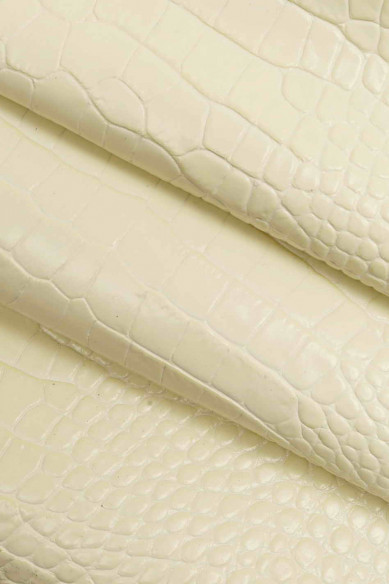 PELLE italiana, mezzo VITELLO stampato cocco color panna, semi lucido, molto rigido, look classico