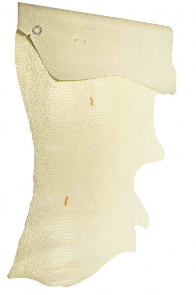 PELLE italiana, mezzo VITELLO stampato cocco color panna, semi lucido, molto rigido, look classico