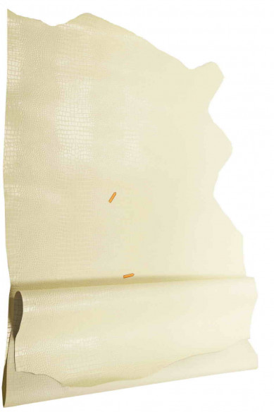 PELLE italiana, mezzo VITELLO stampato cocco color panna, semi lucido, molto rigido, look classico
