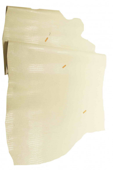 PELLE italiana, mezzo VITELLO stampato cocco color panna, semi lucido, molto rigido, look classico