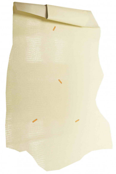 PELLE italiana, mezzo VITELLO stampato cocco color panna, semi lucido, molto rigido, look classico