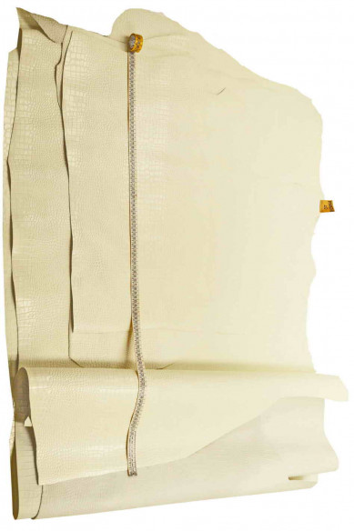 PELLE italiana, mezzo VITELLO stampato cocco color panna, semi lucido, molto rigido, look classico