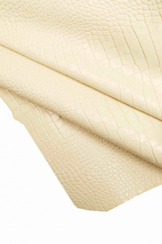 GENUINE leather hide CALFSKIN light beige crocodile embossed cowhide stiff calf croc textured cow italian skins