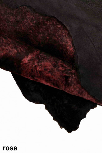 GENUINE leather hide SHEEPSKIN double sided fur black/pink spotted hair on black suede italian skins