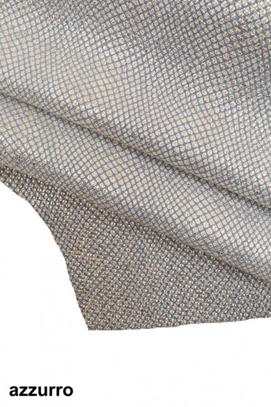 PELLE italiana, CAPRA metallizzata bianco e argento stampa quadratino e disegno reticolo, luminosa, molto morbida