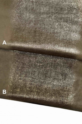 Grey leather hide giatskin SUEDE SPARKLES, central metallic stripe, fabric textured goat distressed genuine italian skins