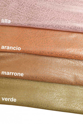Multicolor leather hide goatskin SUEDE METALLIC python textured goat snake print soft shiny genuine italian skins