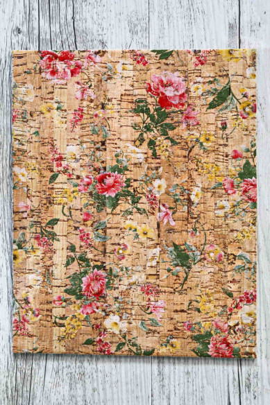 CORK LEATHER cowhide sheets backed natural cork, made in Italy,  floral print and patent calf croc textured for crafts B801