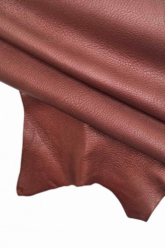 Burgundy leather hide GOATSKIN METALLIC tiny pebble grain textured goat satiny grainy genuine italian skins