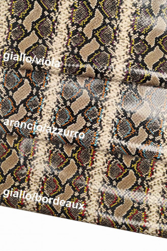 Genuine leather hide CALFSKIN MULTICOLOR cowhide python textured calf scales print cow italian skin for crafting