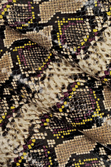 PELLE italiana, mezzo VITELLO stampa squametta e disegno pitone, lucido, abbastanza morbido, 3 combinazioni disponibili