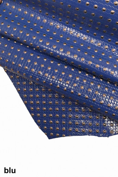 PELLE italiana, mezzo VITELLO verniciato con stampa squametta incisa e stampa pois in rilievo, lucido, 5 colori disponibili