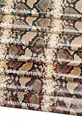 Genuine leather hide CALFSKIN MULTICOLOR python snake print cowhide scales textured calf soft cow italian skins