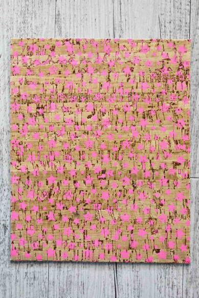 Fogli di SUGHERO naturale stampa stelline rosa con PELLE di vitello color panna accoppiata nel retro 25x20 cm/30x30 cm/40x40 cm