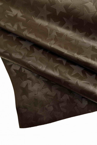 Genuine leather hide CALFSKIN brown cowhide stars TEXTURED cow stripes engraved print calf italian skin for crafting