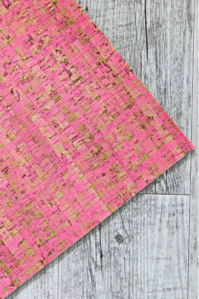 CORK on LEATHER cowhide sheets backed natural cork, made in Italy, pink squares print, cream calf skin on the back, for crafts