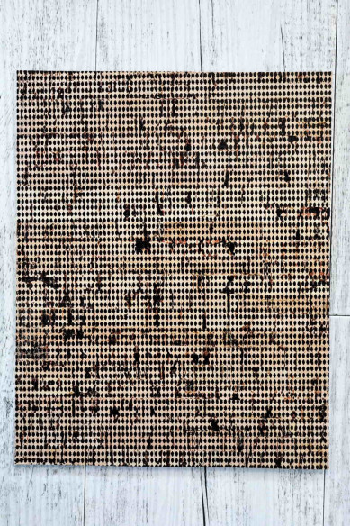 CORK on LEATHER cowhide sheets backed natural cork, made in Italy, shiny black tiny diamonds print, taupe calfskin on the back