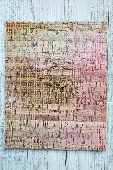 CORK on LEATHER cow sheets backed natural cork, made in Italy, holographic tiny circles print, calfskin color taupe on the back