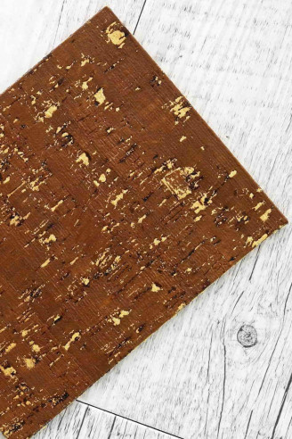 CORK on LEATHER sheets backed natural cork,made in Italy, brown and gold print, calfskin 3 versions available on the back
