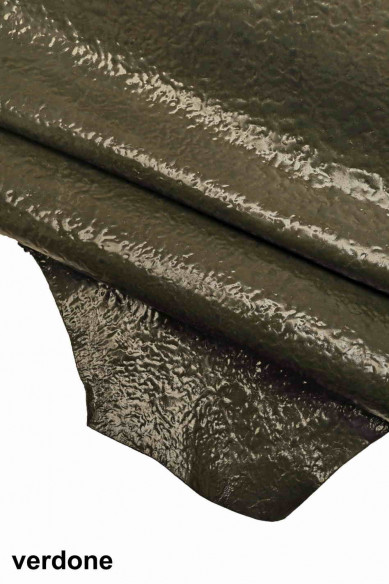 GENUINE LEATHER hide goatskin green/grey/blue/black goat stiff patent textured wood print engraved italian skins