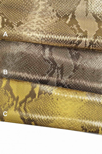 Grey/gold/black/yellow METALLIC leather HIDE calfskin cowhide python snake textured print scales shiny genuine cow
