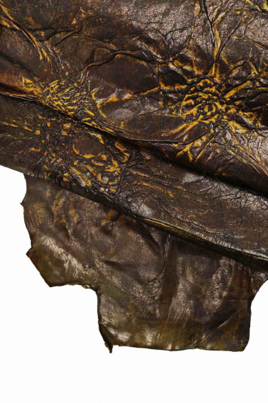 Genuine leather hide GOATSKIN BROWN green yellow wrinkled shaded goat distressed italian skin for crafting