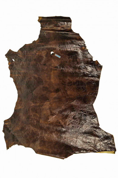 Genuine leather hide GOATSKIN brown super GLOSSY wrinkled vintage stiff goat distressed italian skin for crafting