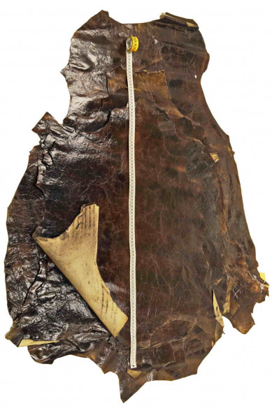Genuine leather hide GOATSKIN brown super GLOSSY wrinkled vintage stiff goat distressed italian skin for crafting