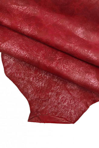 Genuine leather hide GOATSKIN BURGUNDY wrinkled metallic matte stiff goat distressed italian skin for crafting