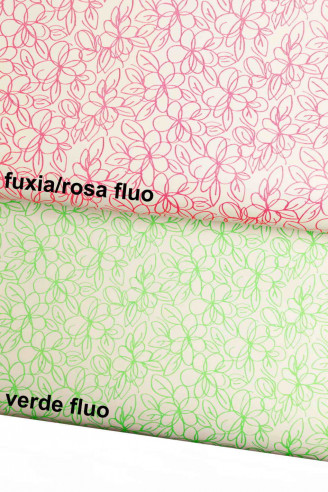 MEZZO VITELLO bianco con stampa floreale optical fluo - liscio - aspetto matt - morbidezza media - 2 colori disponibili