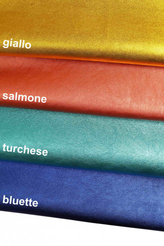 Yellow salmon blue GOATSKIN METALLIC pebble grainy soft grain print goat wrinkled shiny soft genuine italian skin