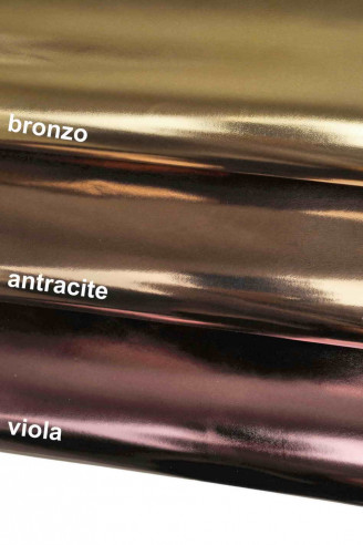 CAPRETTO laminato LISCIO - pelli viola bronzo e antracite lucide - pellami lisci laminati