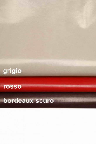 Grey red burgundy GOATSKIN WRINKLED pebble grain print grainy goat skin shiny genuine italian hides