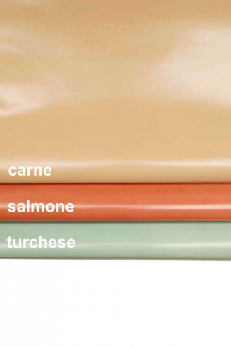 Pink salmon light blue GOATSKIN SMOOTH stiff goat leather skin genuine italian hides