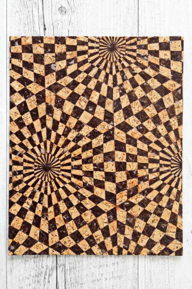 Fogli di SUGHERO naturale stampa astratta color nero e PELLE di vitello color nero accoppiata nel retro 15x12 / 25x20 / 30x30 cm