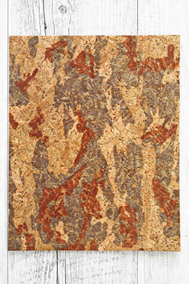 CORK on leather sheets backed natural cork, abstract textured , calfskin white with gold tiny triangles on the back